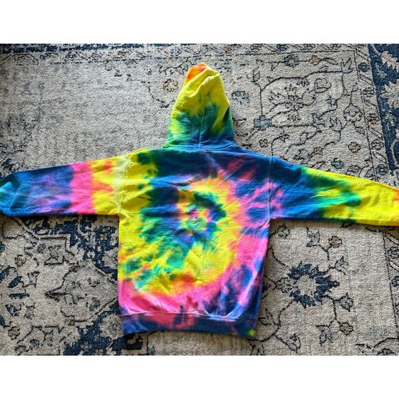 Gildan Unisex Tie-Dye Hoodie Peace Love Dance Graphic Size S Multicolor - Picture 7 of 7